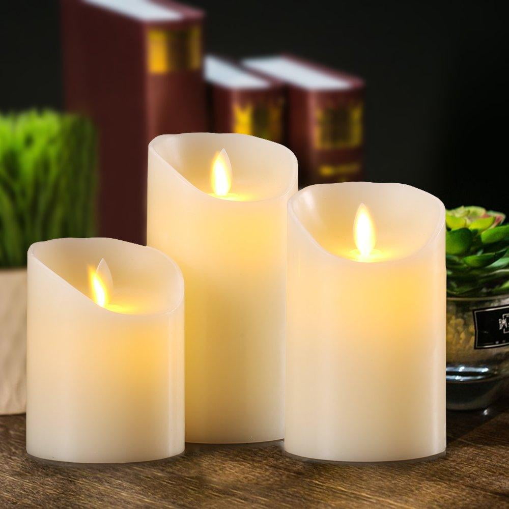 Aku Tonpa Flameless Candles Battery Operated Pillar Real Wax Flickering Electric LED Candle Gift Set with Remote Control Cycling 24 Hours Timer D:3 X H:3 4 5 6 7 8 Pack of 9