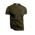 thumbnail image 5 of Domuza Men's Shirt Casual Short Sleeve Classic Knit Textured T-Shirt Summer Round Neck Solid Color Top Army Green L, 5 of 5