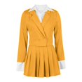thumbnail image 6 of AWZXDE Women's Solid Color and Pleated Skirt Set with Buttoned Lapel Collar and Color-Blocked for Attire and Business Casual Yellow,L, 6 of 6