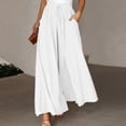 thumbnail image 4 of Women's Solid Color Trousers Elastic Belt Wide Leg High Waist Long Culottes, 4 of 5