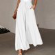 thumbnail image 4 of Women's Solid Color Trousers Elastic Belt Wide Leg High Waist Long Culottes, 4 of 5