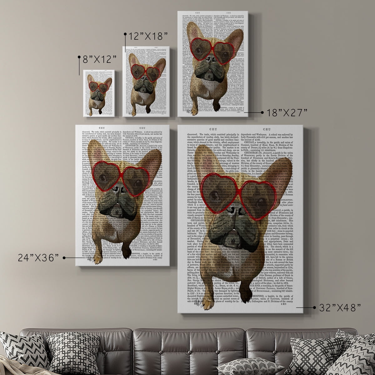 French Bulldog and Heart Glasses Premium Gallery Wrapped Canvas - Ready to Hang