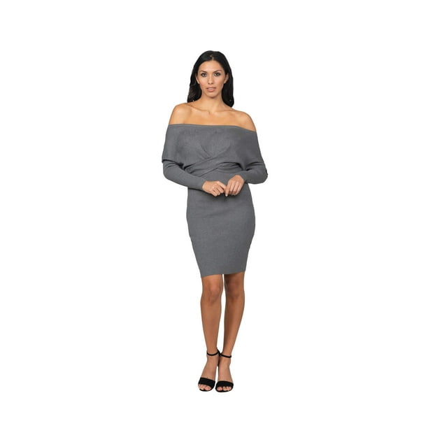 bebe Off Shoulder Sweater Midi Dress Grey XS