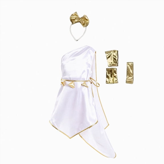 WXFAZCVU Halloween Costume Girls Fashion 5Pcs Off Shoulder Dress Party Outfits with Cape Size 8-10 Years