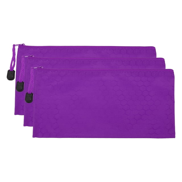 Unique Bargains Waterproof Zipper File Bags, A6 Document Holders for Office, Purple 3 Pack