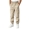 thumbnail image 5 of Nilvkv Boys Cargo Pants, Boys Solid Color Cuffed Joggers with Relaxed Fit Elastic Waist and Utility Pockets for Casual Wear Beige 14-15 Years, 5 of 9