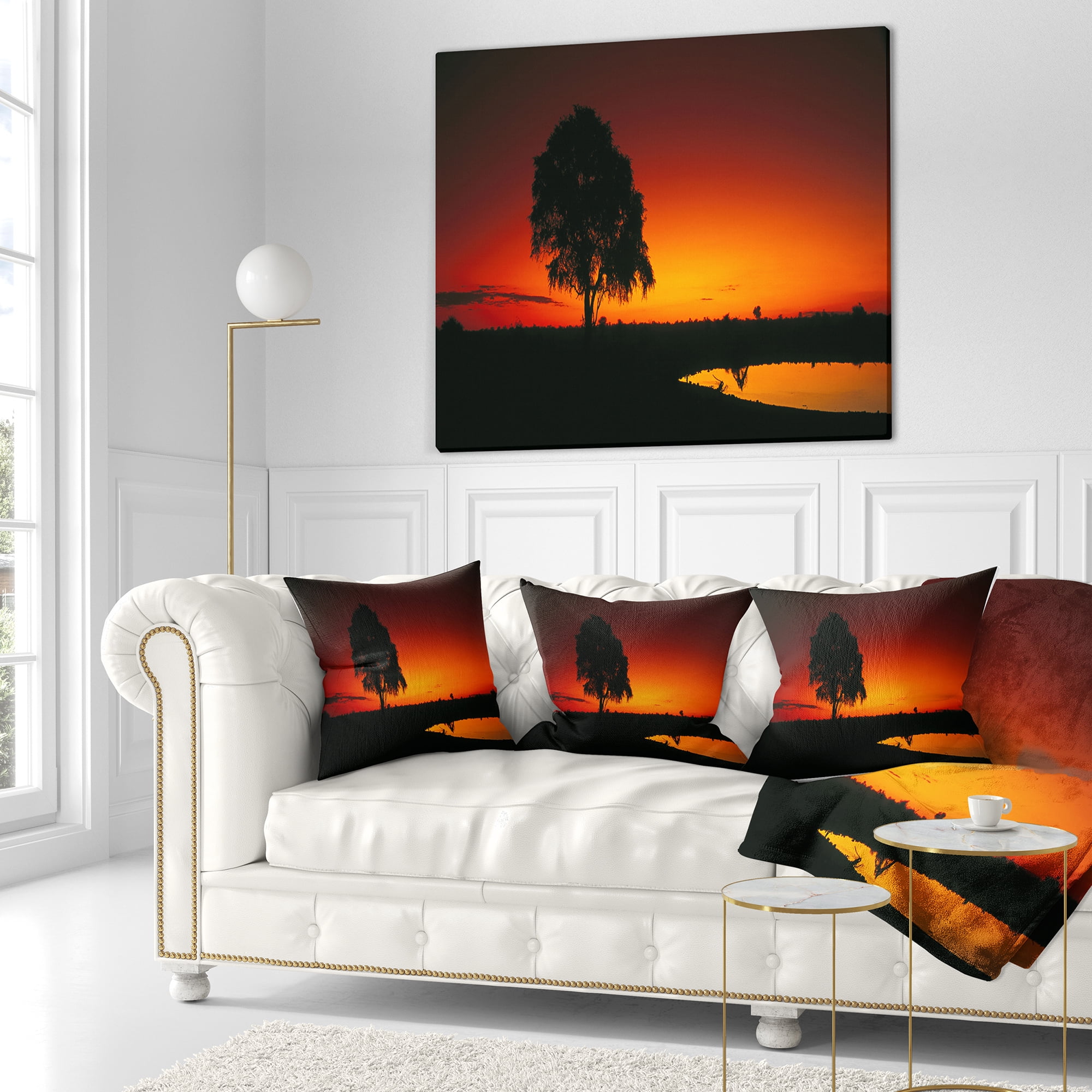 Designart Sunset View in Tanzania - African Landscape Printed Throw Pillow - 18x18