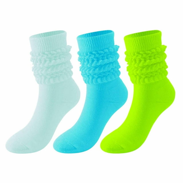 LckLvx 3 Pairs Slouch Socks for Women Solid Color Scrunch Soft Long Boot Socks Mid Calf Crew Socks