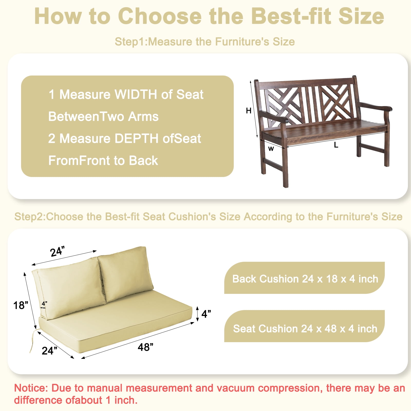 XXLYY Outdoor Loveseat Cushions, 48" x 24", Waterproof Fade Resistant Seat and Backrest Cushion Set for Patio Furniture