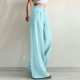 thumbnail image 5 of Fmbrln Womens Solid Commuting Suit Pants Casual Button High Waist Office Business Work Pants Lounge Straight Wide Leg Pants Sky Blue XL, 5 of 5