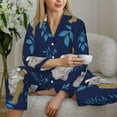 thumbnail image 6 of Pajama Sets for Women 2 Pcs, Blue Leaf Gray Koala Print Button Down Long Sleeve Sleepwear Lounge PJ Sets, 6 of 6