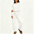 thumbnail image 4 of Szluipve 2 Piece Sets for Women 2 Piece Loungewear Set, Crew Neck Oversized Sweatshirt & High Waist Wide Leg Pants, Solid Color Fleece Casual Matching Tracksuit White 2XL, 4 of 6