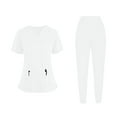 thumbnail image 2 of Scrubs for Women Two Piece Set V Neck Short Sleeve Top And Straight Leg joggers Pants Nursing Uniform Set with Pockets, 2 of 9