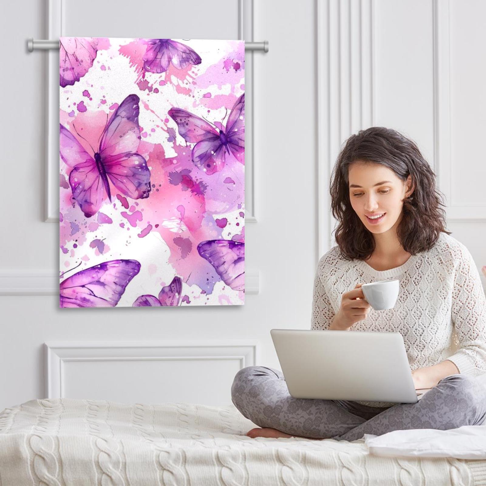 Welcome Pink and Lilac Butterflies Seamless Garden Flag, Vertical Double Sided Small House Flag, Yard Farmhouse Outdoor Deck Veranda Lawn Decor 28x40 Inch
