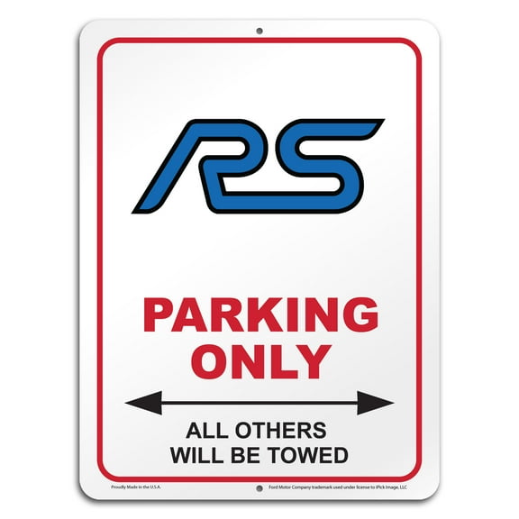 iPick Image for Ford Focus RS 12" x 9" Parking Only Sign in White Glassy Aluminum, Official Licensed