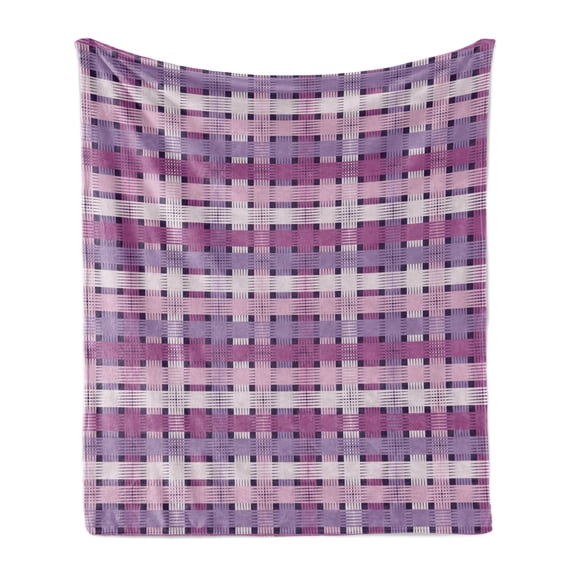 Colorful Soft Flannel Fleece Blanket, Abstract Geometric Motifs with Hatched Style in Purple Pink Tones, Cozy Plush for Indoor and Outdoor Use, 50" x 60", Pale Mauve and Pale Fuchsia, by Ambesonne