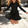 thumbnail image 2 of OGLCCG Girls Ribbed Knit Sweater Dress Crewneck Long Sleeve A-Line Dresses Fall Casual Flowy Swing Dress with Pockets(Black,11-12 Years), 2 of 7