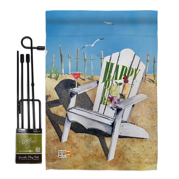 Breeze Decor BD-BV-GS-117054-IP-BO-D-US18-BT 13 x 18.5 in. Beachside Happy Hour & Drinks Beverages Impressions Decorative Vertical Double Sided Garden Flag Set with Banner Pole