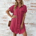 thumbnail image 7 of Amzcrzy Shirt Dresses for Women Cotton Linen Button Down Sundress 2026 Casual Short Sleeve Lapel Collar Solid Color Mini Dress with Chest Pocket Hot Pink 2XL, 7 of 7