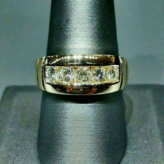 2Ct Lab Created Diamond 14K Yellow Gold Plated Sterling Silver Round Men's Wedding Band Ring
