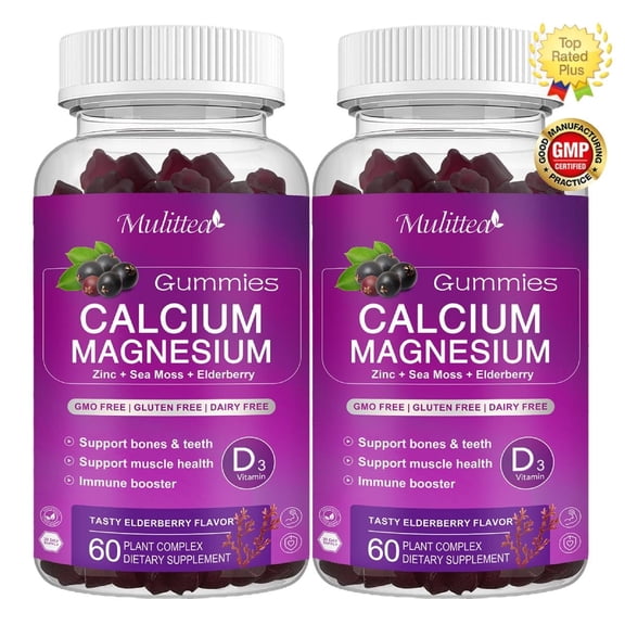 (2 Pack)Calcium Magnesium Zinc Gummies, Supplement for Bone, Muscles, Mood & Sleep Support,120 Count