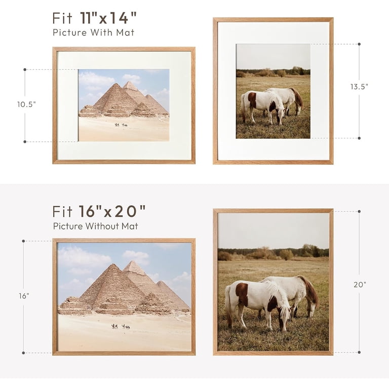 16x20 Picture Frame, 20x16 Solid Oak Picture Frame with Mat, 16x20