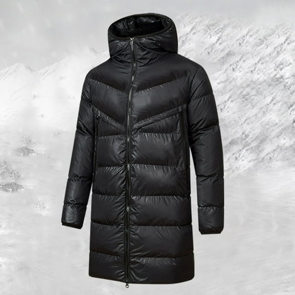 WXLWZYWL Men's Winter Hooded Coat Waterproof Warm Long Puffer Jacket Parka Thick Business Casual Sports Coats