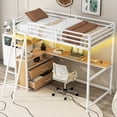 thumbnail image 4 of Harper & Bright Designs Twin Size Metal Loft Bed with Desk and Shelves, High Twin Loft Bed Frame with Drawers LED Light and USB Charging Station, Oak Natural Wood + Antique White, 4 of 12