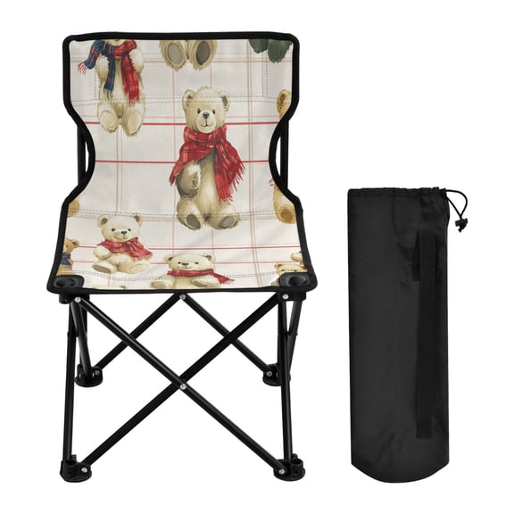 YAZAOO Camping Chairs Modern Comfy Bears on Checkered Canvas Pattern Folding chair