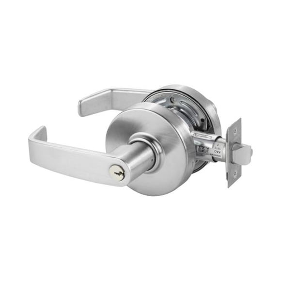 Office Cylindrical Lock Grade 2 with L Lever, L Rose, ASA Strike & LA Keyway, Satin Chrome