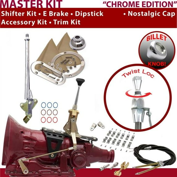 American Shifter 4L60E Shifter Kit Chrome 6 in. E Brake Cable Clamp Clevis Trim Kit Dipstick for EBD4D