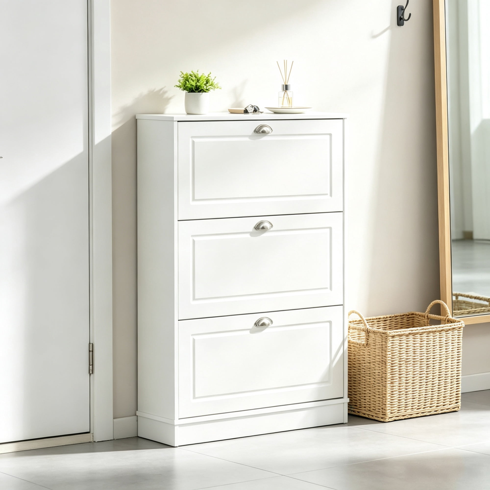 3-Flip-Drawer Narrow Shoe Cabinet, 12-Pair Capacity, for Entryway Hallway, White