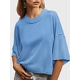 thumbnail image 3 of Short Sleeved Solid Color Women Casual Crewneck Knit Crop Sweater Tops, 3 of 5