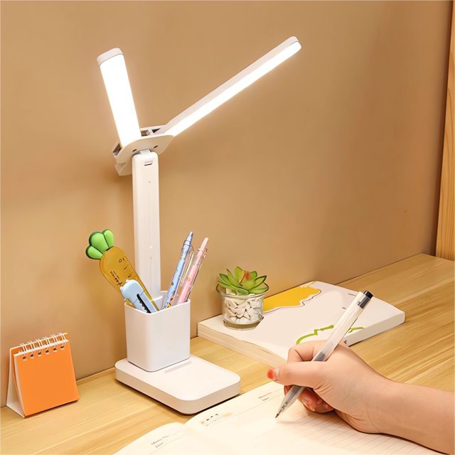 TopLLC Lampe de Bureau LED Protection des Yeux Lampe de Bureau Réglage par Pression Lampe de Bureau Dortoir Étudiant Prise de Charge Étude Chambre d'Enfant Lampe de Chevet avec Porte-Stylo Lampe de Bureau