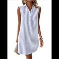 thumbnail image 1 of Vestidos de Verano para Mujer, Cuello en V, Sin Mangas, A Rayas, con Botones, Minivestido Informal Azul XXL, 1 of 8