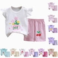 thumbnail image 5 of HCNTES Toddler Girl Clothes 3 6 12 18 24 Months 2T 3T 4T 5T 6T 2pcs Cute Graphic Print Flying Sleeve Round Neck Tank Top and Elastic Shorts Set Outfits Clothing for Girls, 5 of 5
