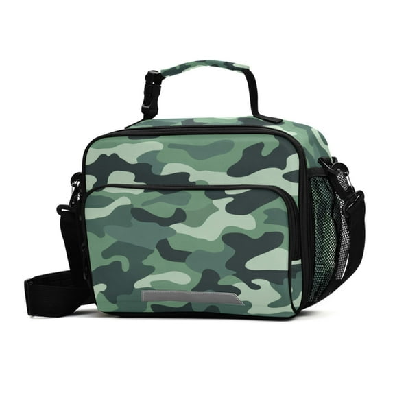 FORMRS Student Lunch Bag Insulated Reusable Cooler Box with Zipper Pockets, Forest Camouflage Pattern