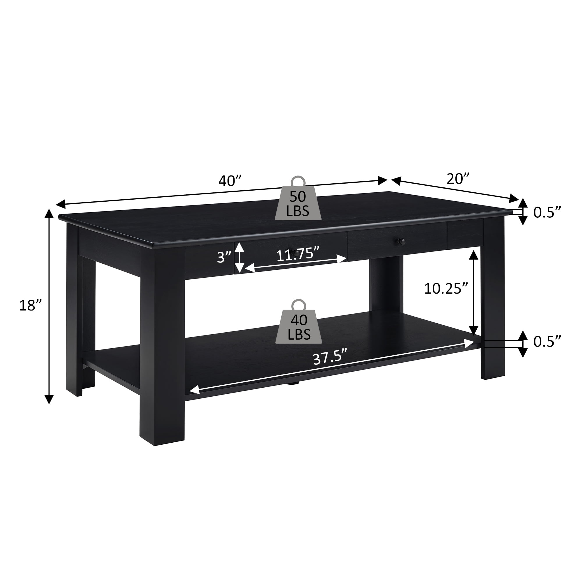 Convenience Concepts Designs2Go 2 Drawer Baja Coffee Table with Shelf, Espresso