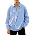 thumbnail image 2 of Men’s Oversized Asymmetrical Patchwork Shirt for Men, Striped Color‑Block Long Sleeve Lapel Shirt Jacket, Loose Casual Top With Chest Pocket For Home‑Lounge And Weekend Outing Activities, 2 of 6