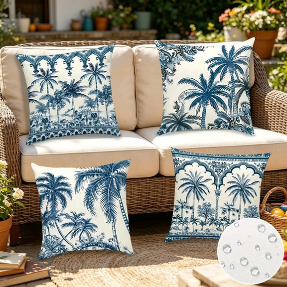 Tuvgenk Summer Outdoor Waterproof Pillow Covers Set of 4 18x18 for Patio Sofa, Tropical Floral Cushion Case for Garden
