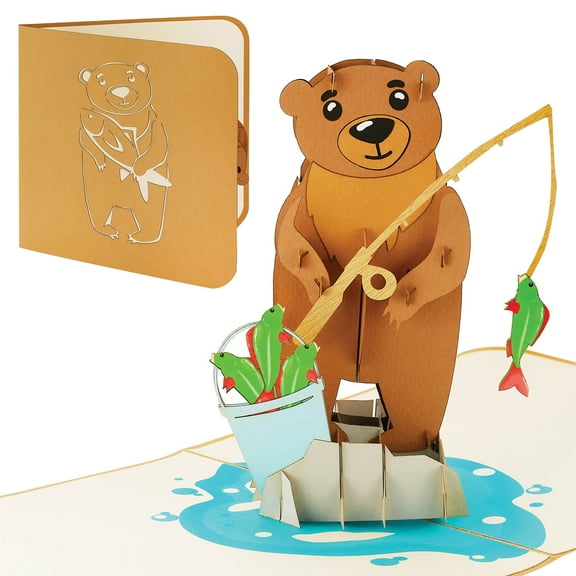 IOYOUNOW Teddy Bear Fishing Pop Up Card – 6x12 Inch Greetings Card with Amazing 3D Bear Design | Perfect for Birthdays, Thanks Giving