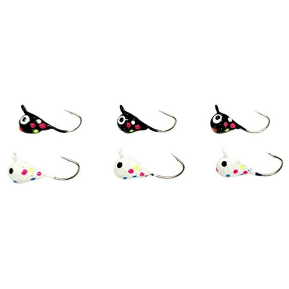 Vexan 6-Pack Tungsten Ice Fishing Jigs Glow Black & White Wonderbread (2g, 6mm, #10 Hook)