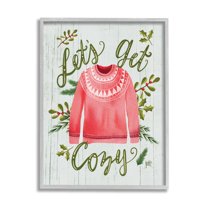 Stupell Industries Let's Get Cozy Holly Plants Pink Winter Sweater, 24 x 30, Designed by Jackie Quigley