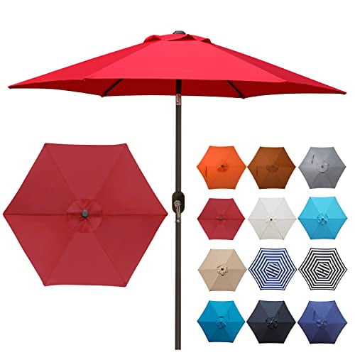 Blissun 7.5 ft Patio Umbrella, Yard Umbrella with Push Button Tilt and Crank(Red)
