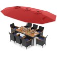 thumbnail image 1 of Costway 11 PCS Patio Wicker Dining Set with Double-Sided Outdoor Umbrella 8 Stackable Chairs, 1 of 9