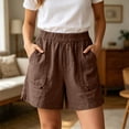 thumbnail image 2 of Tfken High Waisted Shorts Women Stretch Stretchy Linen Casual Shorts Wide-Leg Pockets Short Pants Elastic Waist Ladies Comfortable Clothes Vacation Brown, 2 of 4