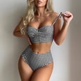 thumbnail image 5 of Women's Two Piece Swimsuit Set Plaid Print Push Up Bra with Panties Slim Fit Bikini for Beach Vacation,Black,L, 5 of 5