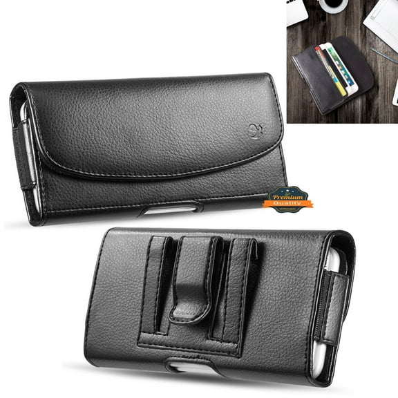 For TCL 30Z, TCL Jet Universal Horizontal PU Leather Phone Belt Holster Case Magnetic Closure with Credit Card ID Holder Pouch Cover - Black