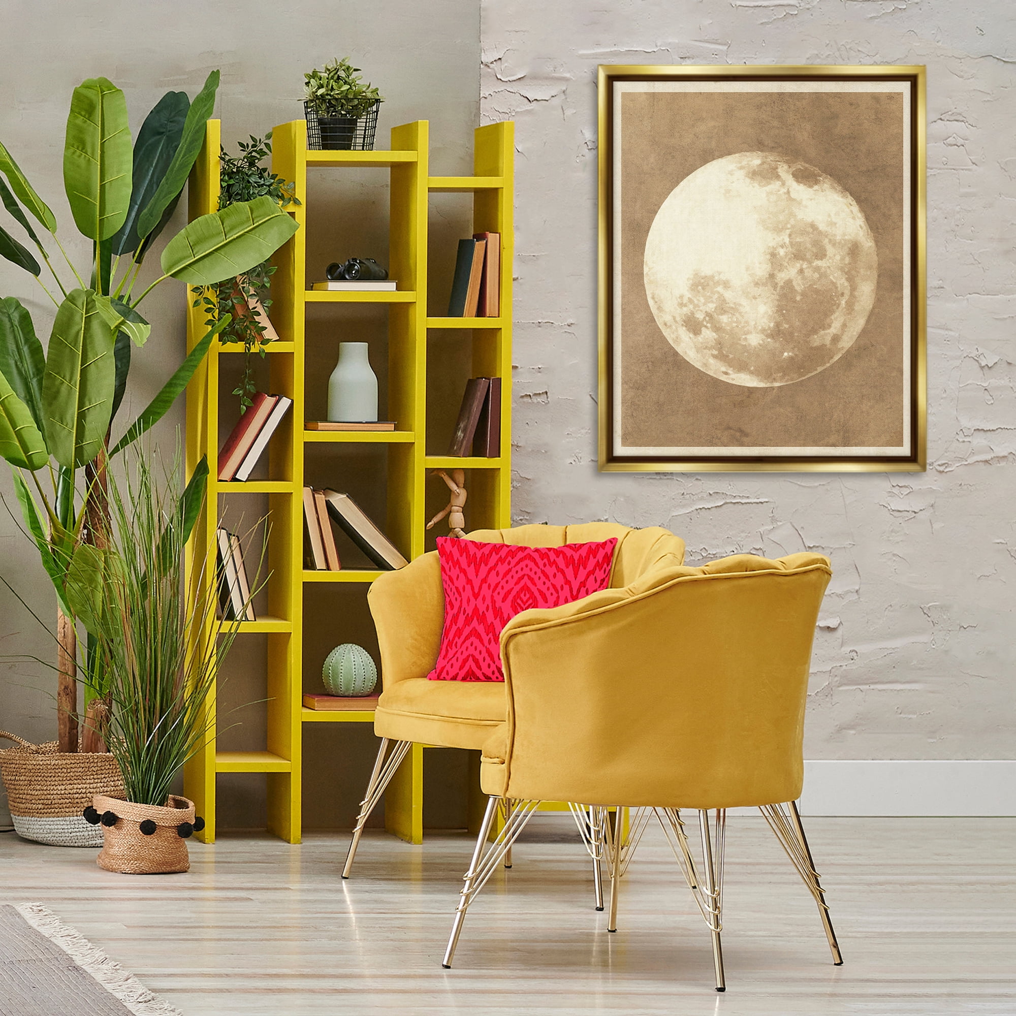 Stupell Industries Rustic Neutral Moon Astrology & Stars Painting Gold Floater Framed Canvas Art Print Wall Art, 25 x 31