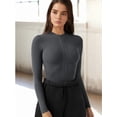 thumbnail image 4 of Women Ribbed Long Sleeve Bodysuit Zip Up Crew Neck Body Suit EKCW132 - Dark Gray L, 4 of 7